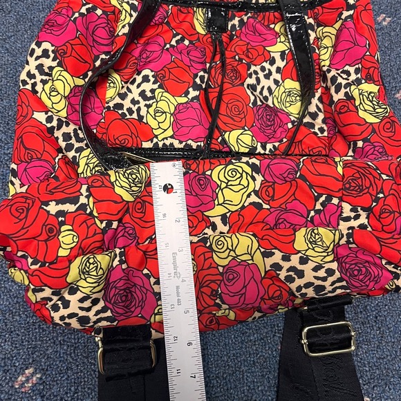 Betsey Johnson Convertible Backpack Tote Bag Roses Leopard Silky Tassels B Charm - Picture 15 of 15